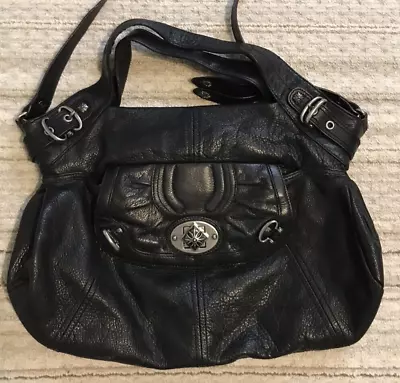 B. Makowsky Soft Black Pebbled Leather Silver Hardware Shoulder Handbag Large • $28.50