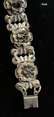 Vintage Mexico Sterling Silver Rose Panel Bracelet 7 3/4 Inch 40.6 Grams • $90
