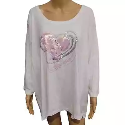 Quacker Factory White Top With Pink And Silver Heart Detail 3X NWT  • $30