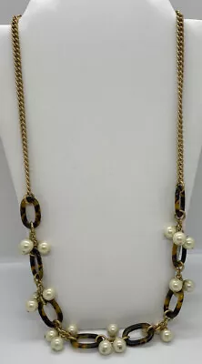 Beautiful J Crew Gold Tone Long Pearl Faux Tortoise Shell Necklace  • $19.99