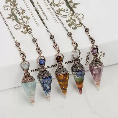 Natural Reiki Chakra Quartz Crystal Pendulum Healing Chips Stone Chain Pendant • $8.79