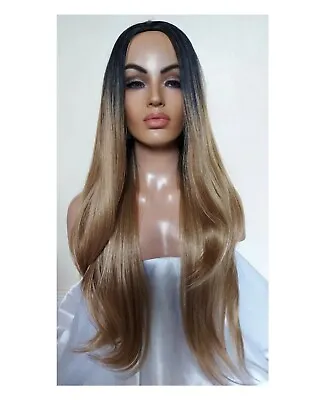 Extra Long 33  Black & Golden Blonde Ombre Wavy Straight Half Wig Hairpiece  • £24.99