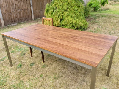 £125 • Buy Large Contemporary Rectangular Dining Table - Wooden Top, Stainless Steel Base