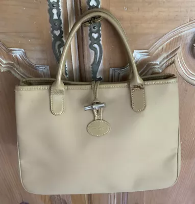 LONGCHAMP Roseau Nylon W/Leather Trim Tote Handbag In Beige • $39.99