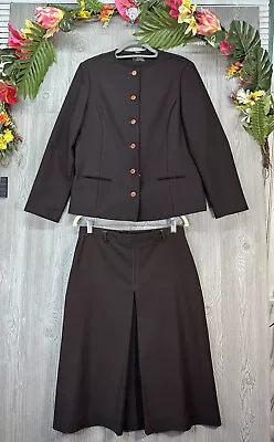 RRRRUSS Womens Jacket & Skirt Suit Set Brown Size 14 Made In USA 70’s Style • $39.99