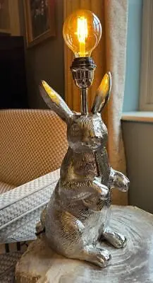 Rabbit / Hare Table Desk Lamp - Silver Aluminium Metal - H54cm - Quirky Light • £99