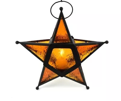 Set Of 3 Moroccan Star Hanging Tea Light Votive Candle 2 Amber/Gold + 1 Red  • $66