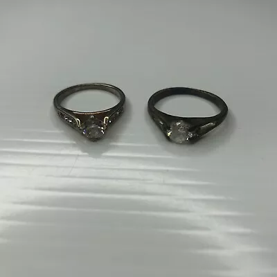 X12 Lot CZ Solitaire Silver Cocktail Ladies Retro Rings 6.5 8 • $7.25