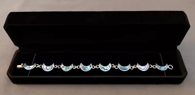 Ventage Crescent Moon Mexico Sterling Silver Link Bracelet With Abalone Inlay • $34.99
