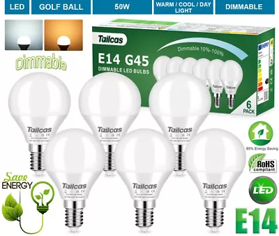 6x LED 5W Bulb E14 SES Cap Golf Ball Bulbs Warm / Cool White Light Lamp Dimmable • £8.55