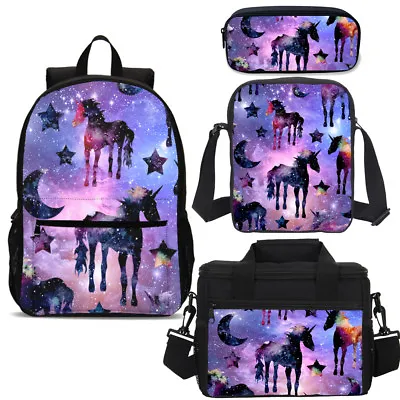 $16.49 • Buy Unicorn Galaxy Cute Girls Backpack Schoolbag Lunch Bag Cross-body Bags Pen Lot