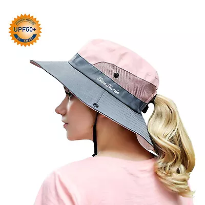 Ponytail Hole Women's Bucket & Cowboy Hat Wide Brim Sun Hat With UV Protection • $21.99