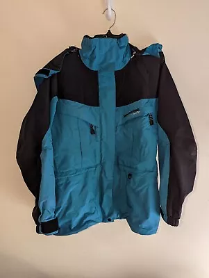 Moonstone Gortex Womens Small Teal & Black Jacket With Hood Euc Made In Usa • $39.95