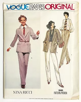 Vogue Paris Original Nina Ricci 1986 Misses' Jacket Pants & Shirt Size 12 Uncut • $15