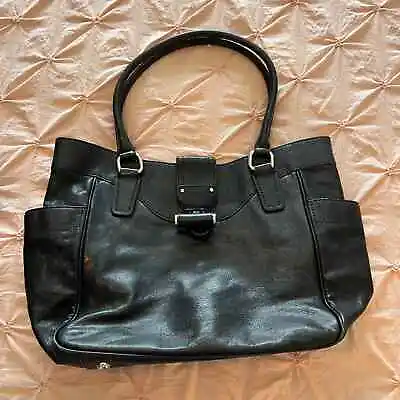 Milly Womens Satchel Handbag Tote Shoulder Bag Side Pockets Leather Black  • $43.12