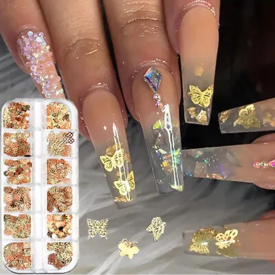 12 Grids Nail Art Glitter Sequins Metallic Cut Flakes Acrylic Nail Manicure Tool • $3.27