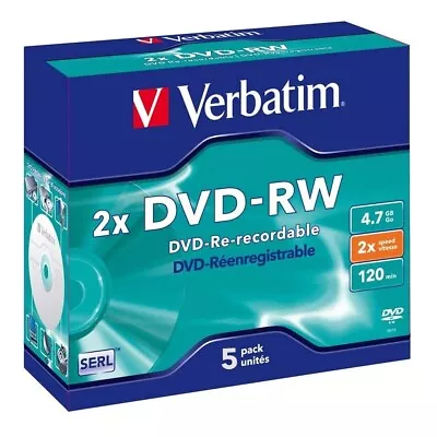 Verbatim DVD-RW 4.7GB 2x Rewritable Media Disc 5 Disc Jewel Case 95044 • $16.95