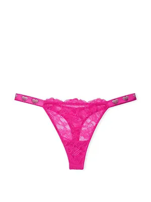 Victoria's Secret VERY SEXY - M Shine Strap Thong Panty Pink Hearts Lace Medium • $16.95