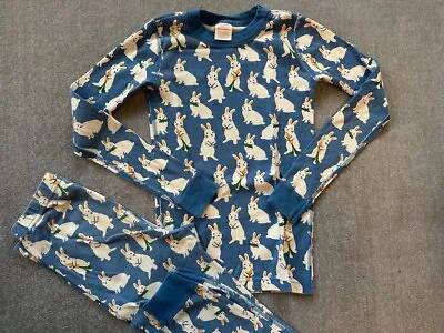 Hanna Andersson Boys Long John Pajamas  Sz 140 (US 10) * GUC * EASTER BUNNIES • $16.99