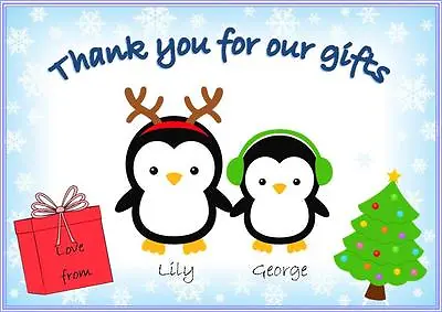£4.60 • Buy Penguin Themed Christmas Thank You Cards Personalised Pack Of 12 With Envelopes