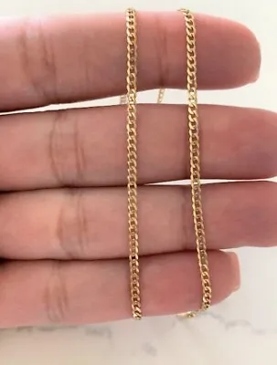 REAL Solid 14K Yellow Gold 2MM Curb Chain Pendant Necklace Italian Made Gold • $239.99