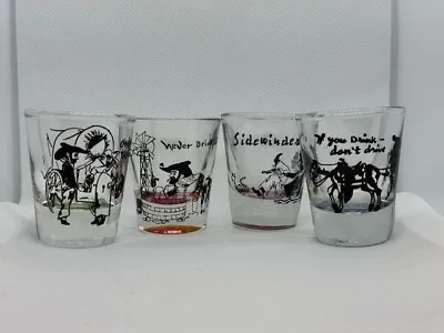 Set Of 4 Vintage Cowboy Comedy Shot Glass Color Bottom Collectable  • $8