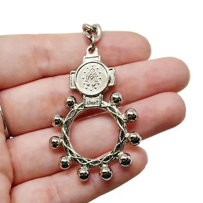 Silver Tone Miraculous Medal Finger Rosary Key Chain Car Accessory 4 1/2 In • $8.41