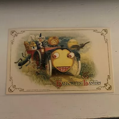 1910 The Halloween Lantern Witch Driving Motor Car Postcard Pumpkin Face Owl • $7.50