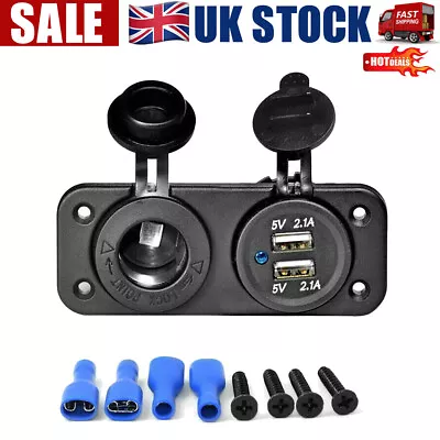 Car 12V Dual USB Port Cigarette Lighter Socket Charger Power Outlet Adapter UK • £8.99