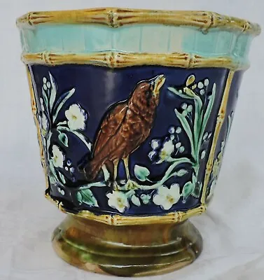  Majolica Planter Thomas Forester With Birds And Flowers Cobalt And Turquoise • $290