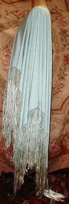 Antique 1920s SILK SHAWL Sea Foam Green W Fringes Flapper Art Deco Very Good • $58