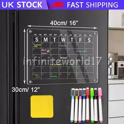 UK Acrylic Clear Fridge Calendar Magnetic Dry Erase Refrigerator Planner 30*40cm • £14.66