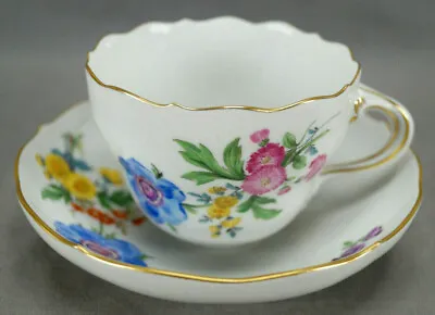 Meissen Hand Painted Flowers & Gold Entwined Handle Tea Cup & Saucer F • $295