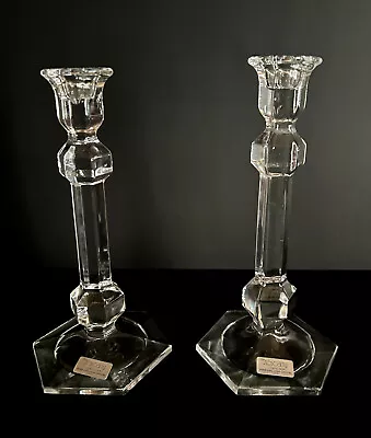 Pair Of Toscany Candle Stick Holders Over 24% Lead Crystal 9.25  W/ Hexagon Base • $14.99