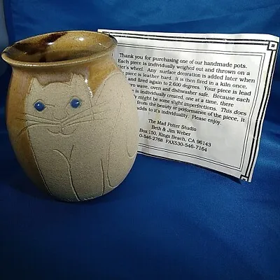 $18.95 • Buy Vintage 4-1/4” Vase Cat Beth Weber The Mad Potter Studio California Signed HTF