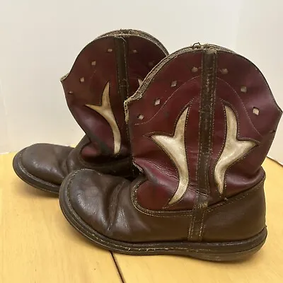 Vintage 1950s Child’s Leather Cowboy Cowgirl Boots Brown/Red • $55.95