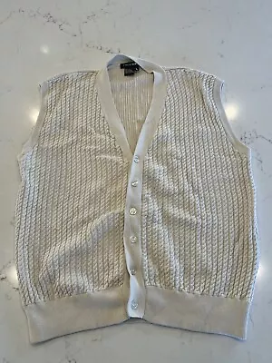 Tulliano Sweater Mens Large Creme Sleeveless Vest  Silk Cotton Blend Button • $22