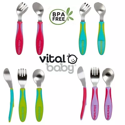 Baby Toddler Steel Cutlery Set Feeding Spoon Fork Knife Pack Child Meal • £7.99