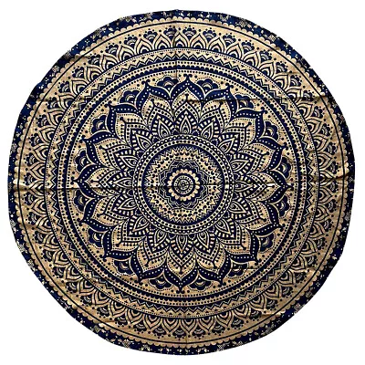 Avighna Store Blue Dye Gold Ombra Mandala Round Table Cover Cloth Mat Throw • $25.99