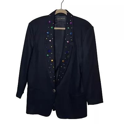 Harris Wallace Vintage Womens Blazer Size Medium Black Crystal Embellished Wool • $94.49