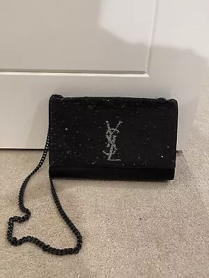 YSL Saint Laurent Monogram Satin Sequin Kate Shoulder Bag - Black • £279.99