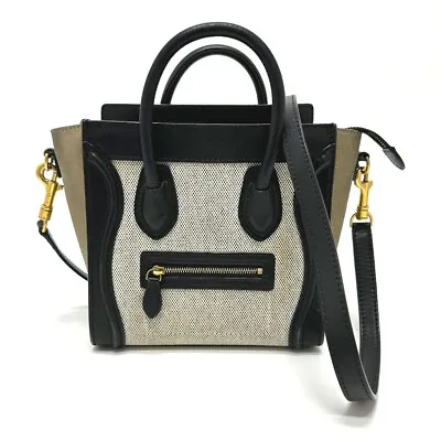 CELINE 167793  Luggage Micro Shopper 2WAY Hand Bag Leather / Suede Black/Beige • $616.50