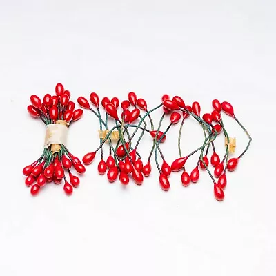 Vintage 39 Red Berries On Green Wire Twist Ties Flower Picks Christmas Decor 3 T • $9.95