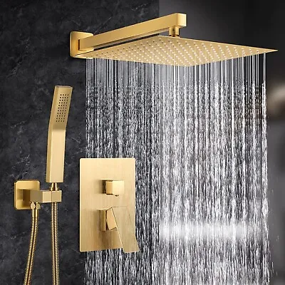 $112 • Buy Brushed Gold Shower Faucet Set 12 Rainfall Head System With Valve Kit Wall Mount