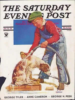 JAN 13 1934 Boy Washing His Dog SATURDAY EVENING POST COVER ONLY • $9.95