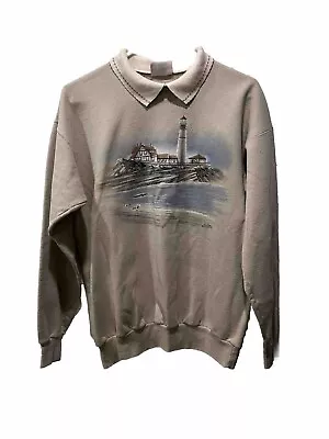 Vintage Morning Star Women’s Sweatshirt Size M Lighthouse Beach Scene Oversized • £9.20