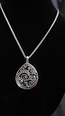Silver Scroll And Multi Stone Pendant Necklace • $19.99