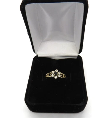 £55 • Buy 9ct Yellow Gold Ring With Sapphire Blue And Clear Stone Flower Cluster UK Size N