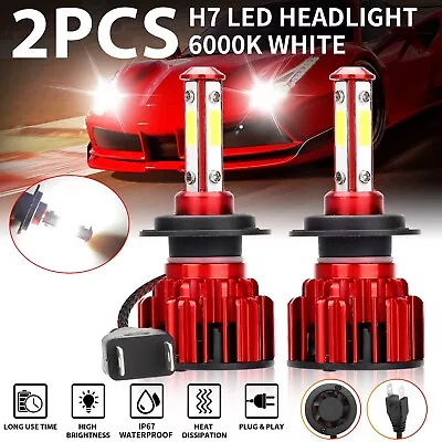 2X H7 4-Sides LED Headlight Bulbs Conversion Kit High Low Beam 6000K Super White • $11.98