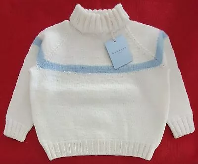 Baby Sweater White/Blue Designer Baby Clothing Fantastic Quality Merino Wool • $23.30